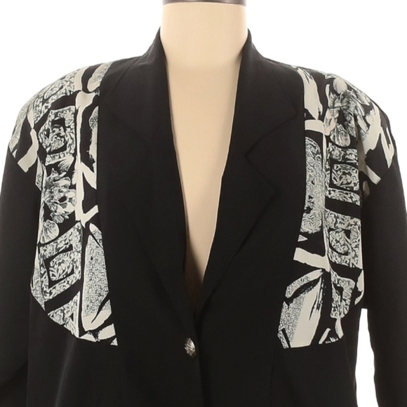 Vintage Matches Blazer Jacket Size 8 Black Oversized Elastic Waist Shoulder Pads - Picture 4 of 9